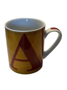Pier 1 Porcelain Alphabet A Mug 14oz Coffee Cup Orange & Red